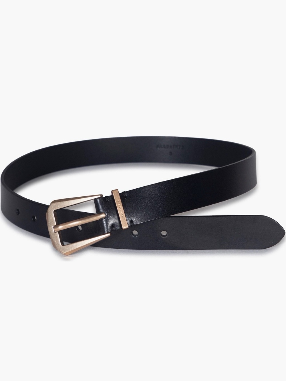 AllSaints Black Genuine Leather Belt Strap 30mm western hex belt